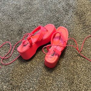 HOT PINK PLATFORM GLADIATOR SANDALS